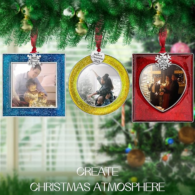 Laraine Christmas Tree Ornaments 3 Pieces – Decorative Hanging 2025 Pendant with 2.5” Picture Frame Insert for Pet Holiday Keepsake Gift (Colorful-A-Set (2025))