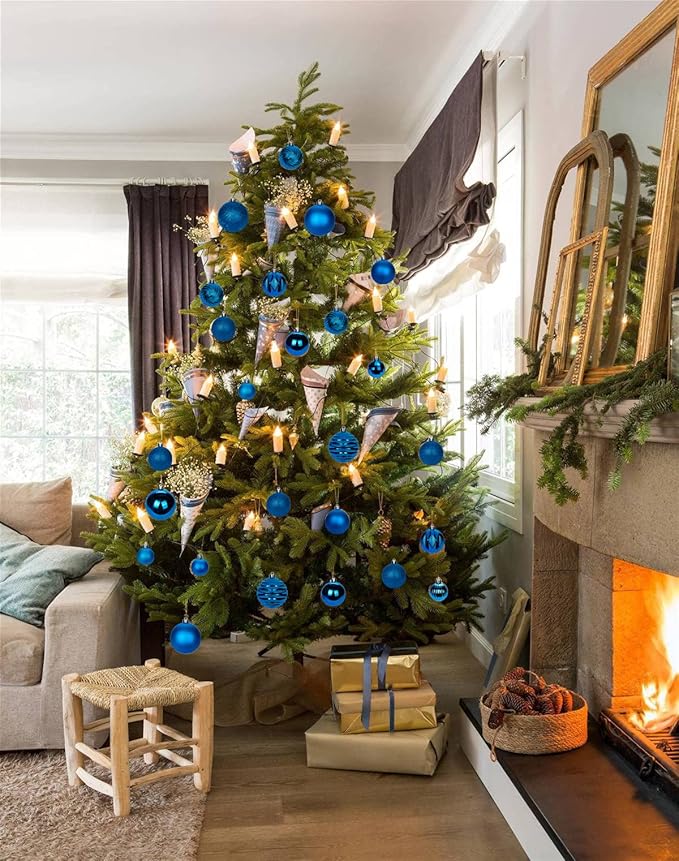 1.57" Blue Christmas Ornaments for Christmas Tree 36 Pcs Mini Shatterproof Balls Christmas Tree Decorations Small Xmas Ornaments Balls with Hanging Loop for Wedding Holiday Party Wreath Home Decor