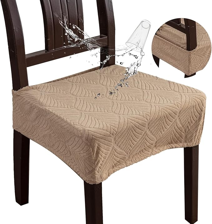 Removable Washable Dining Chair Seat Covers Set of 4,Stretch Jacquard Chair Seat Cushion Protector Slipcovers, Rear Covers