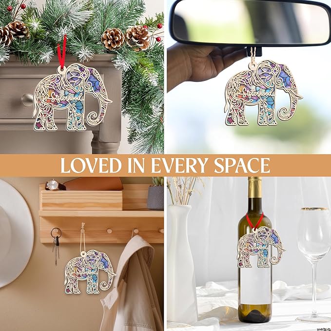 GEEMBI Christmas Birthday Gifts for Women Friendship - Suncatcher Christmas Ornaments 2025 with Card - Thank You Elephant Gifts for Women Best Friends Bestie Sisters, Elephant Ornaments for Sisterhood