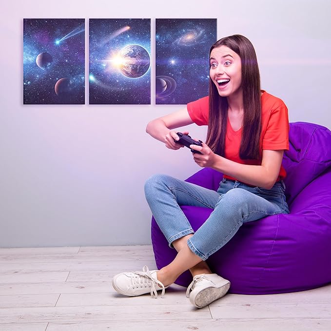 DreamController Galaxy Wall Canvas Posters Wall Art Decor(12"X16" Set Of 3) I Framed Canvas Paintings For Bedroom, Livingroom, & Office | Made In Usa | Fast Delivery | Hd Print