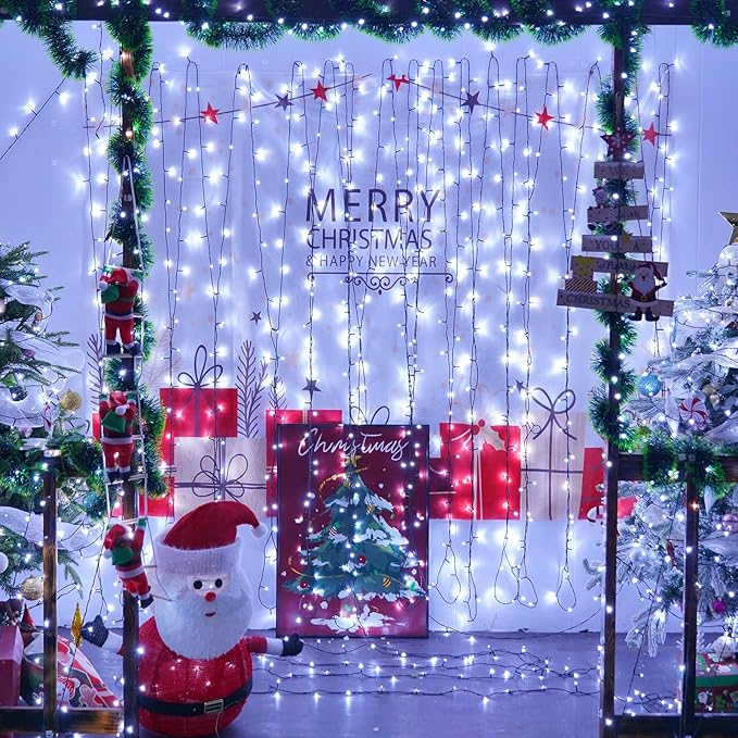YEGUO 66ft 200 LED Christmas Lights Outdoor Waterproof, White Christmas Tree Light Indoor, Green Wire Twinkle String Light Plug in with Timer Memory 8 Modes