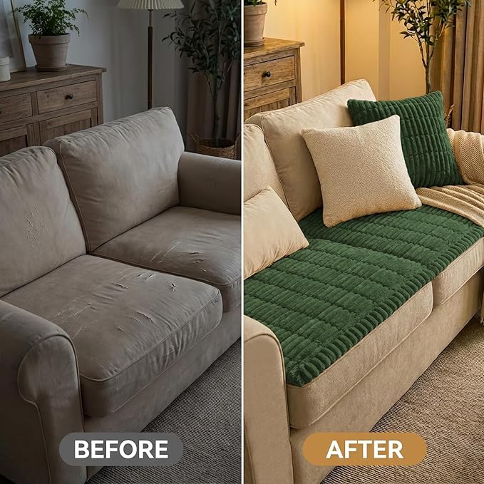 Smiry Couch Cover for Dogs Washable, Non Slip Fuzzy Pet Couch Covers for 3 Cushion Sofa Pet Friendly, Thick Soft Sofa Slipcovers Cushion Protector (Dark Green, 27.6" x 59")