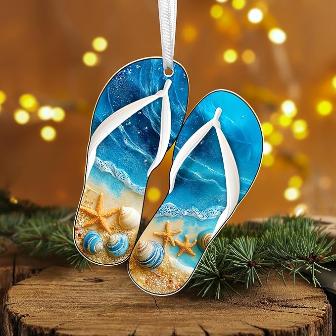 Beach Decor Christmas Decorations - Acrylic Christmas Ornaments 2025 for Xmas Decorations - Beach Gifts for Women Men, Nautical Ocean Gifts for Mom Dad Family Friend, Boho Coastal Decor