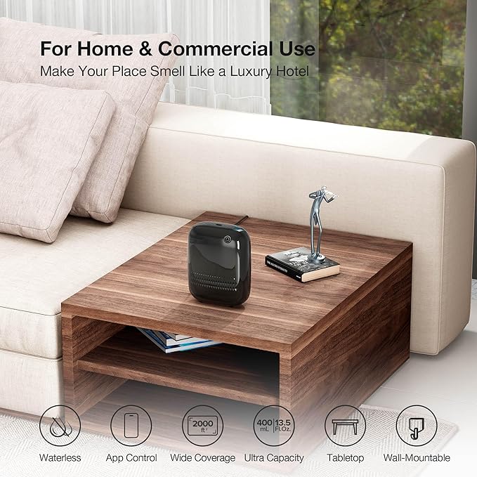 Airversa Waterless Essential Oil Diffuser (400 mL Capacity) Starter Kit 200mL Fragrance Scent Oil, Up to 2000 sq ft Aromatherapy Smart Scent Air Machine for Home, Large Room, Office, ANW Black Kit