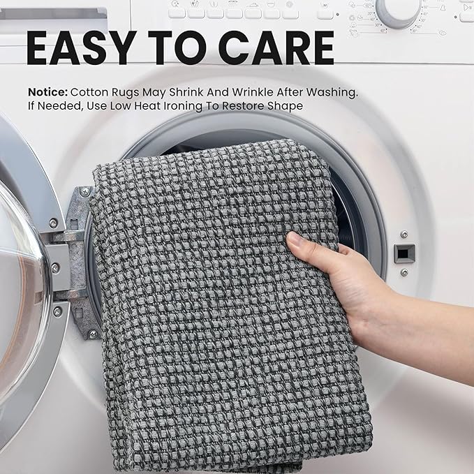 EARTHALL Woven Area Rug 4x6 Ft Washable Rugs for Entryway Non Slip Braided Throw Rugs Bedroom Carpet Cotton Entry Rug Cotton Floor Carpets for Bedroom Dining Room Living Room, Dark Gray