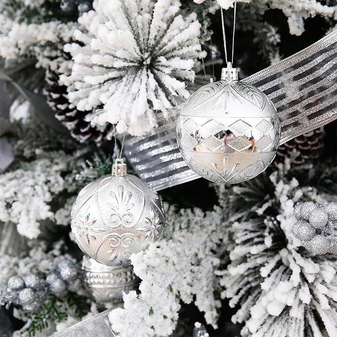 20ct Silver Christmas Ball Ornaments Shatterproof Plastic Christmas Tree Decorations for Xmas Party Home Office Holiday Decor -Large Size (3.15", 80mm)