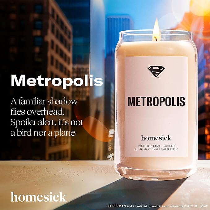 Homesick Scented Candles for Home (Metropolis) - 13.75 oz Long-Lasting Soy Wax Jar Candle for Women & Men for All Occasions, 60-80 Hours Burn Time - Notes of Bergamot, Amber, Tonka & Musk