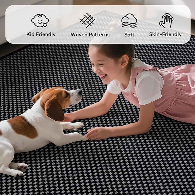 3x5 ft Area Rug Entryway Runner Rug Non Slip Washable, Boho Woven Kitchen Runner Rugs Door Mat Entry Rugs Carpet for Indoor Foyer Backdoor Hallway Floor Bedroom Living Room, Black