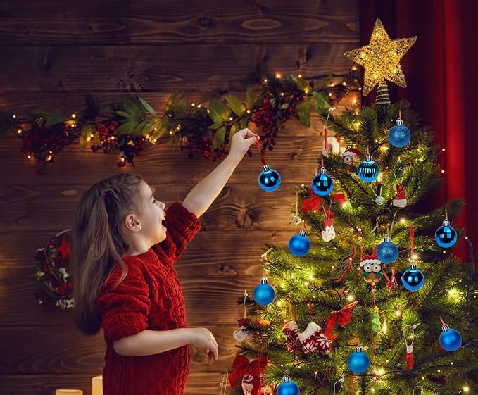 1.57" Blue Christmas Ornaments for Christmas Tree 36 Pcs Mini Shatterproof Balls Christmas Tree Decorations Small Xmas Ornaments Balls with Hanging Loop for Wedding Holiday Party Wreath Home Decor
