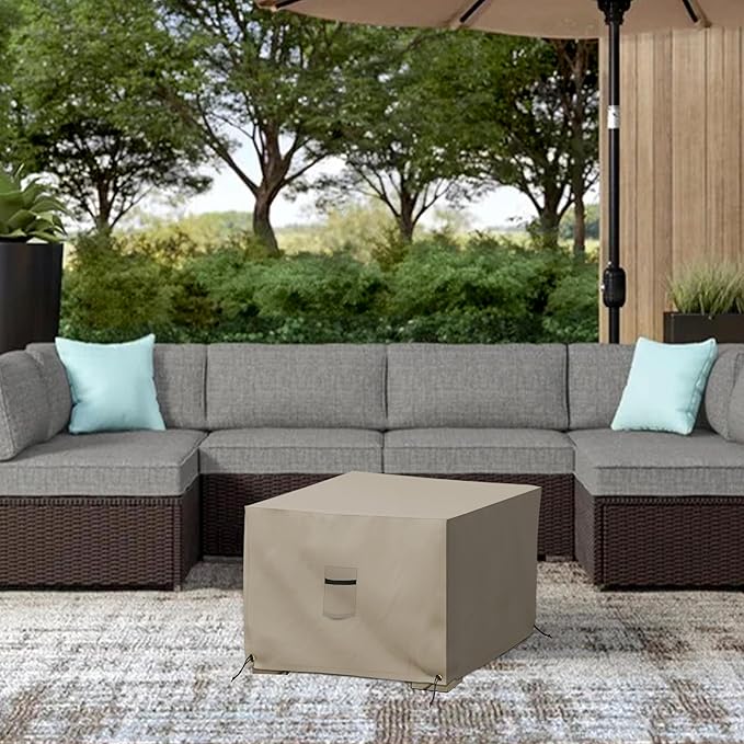 Covers & All Outdoor Ottoman Cover, 12 Oz Waterproof Ottoman Slipcover with UV-Resistant Properties, Square Patio Furniture Cover Suitable for Indoors/Outdoors (21" L x 21" W x 17" H, Beige)