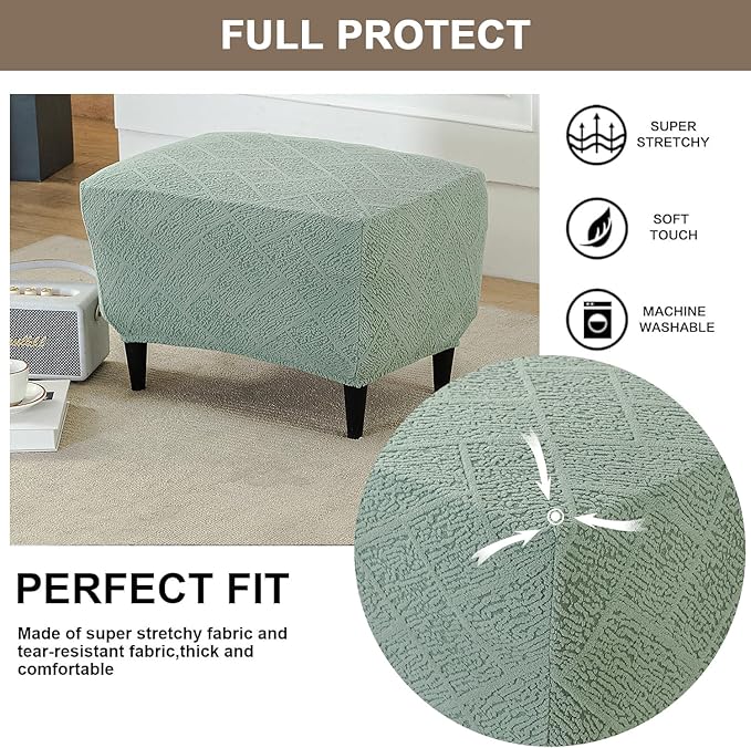 Eco-Ancheng Ottoman Cover Stretch Rectangle Footrest Stool Covers Storage Ottoman Slipcover Ottoman Bench Covers Slip Cover for Foot Stool Footstool Protector with Nonslip Elastic Bottom (04,X-Large)