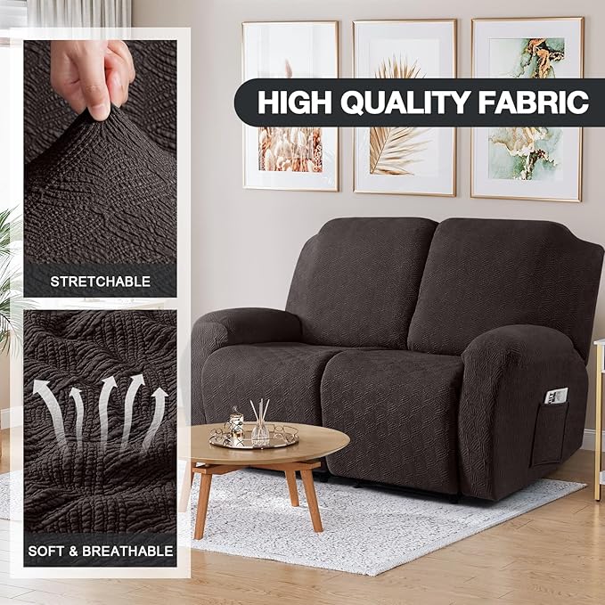 Timeles Recliner Covers Extra Wide Recliner Loveseat Covers Oversized Reclining Couch Covers Sofa Slipcovers Stretch Soft Washable (Two-Seater Oversized, Chocolate)