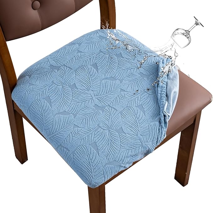 Waterproof Seat Cover for Dining Room Chair Seat Covers Washable Kitchen Chair Seat Slipcovers Protector (Light Blue, 2 PCS)