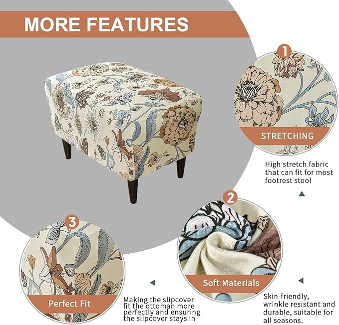 Eco-Ancheng Chair Cover Stretch Ottoman Cover Rectangular Storage Ottoman Slipcover Footrest Stool Covers Ottoman Slipcovers for Foot Stool with Nonslip Elastic Bottom