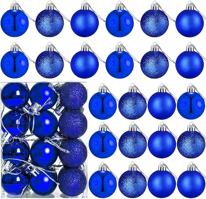 24 Count Small Blue Christmas Ornaments for Mini Christmas Tree, Small Shatterproof Xmas Tree Ornaments Balls Party Decorations, 1.6 inch