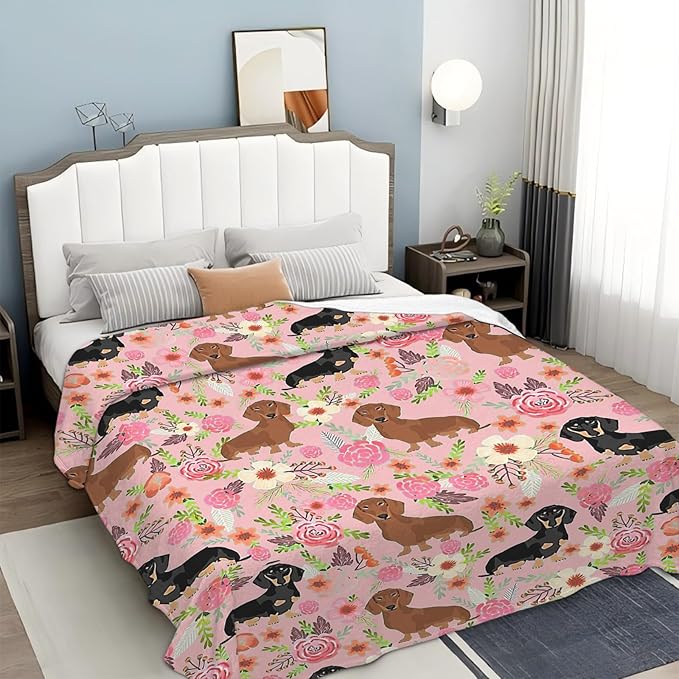 Tijuboni Dachshund Throw Blanket Dog Gifts for Girls Boys Women Men Kids Adults Soft Flannel Fleece Blanket for Couch Sofa Bed Home Decor 50"x60"