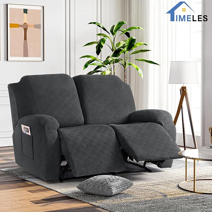 Timeles Recliner Covers Recliner Loveseat Covers Reclining Couch Covers Sofa Slipcovers Stretch Soft Washable (Two-Seater, Dark Gray)