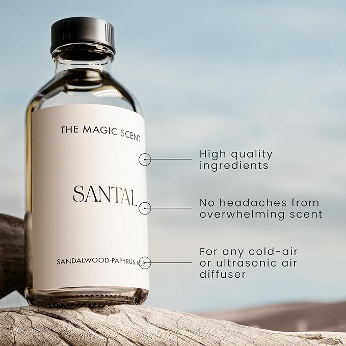 The Magic Scent Santal Diffuser Oil - Fragrance Oil Scent - Cold-Air & Ultrasonic Santal Essential Oil - Aroma Diffuser Oils Scents for Home - Sandalwood, Musk & Cardamom - 16.9 fl oz, 500 mL