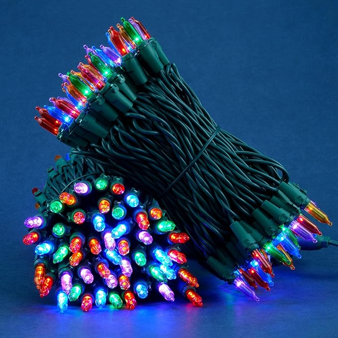 Multicolor LED Christmas Lights 200 Count, Pack of 2 Sets 25 ft 100 LED Green Wire Mini String Lights Set (Multicolor)