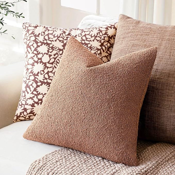 Foindtower Set of 2, Decorative Textured Boucle Throw Pillow Covers Accent Solid Pillow Cases Neutral Couch Cushion Case for Chair Sofa Bedroom Living Room Home Decor 26x26 Inch Dusty Orange Hazel