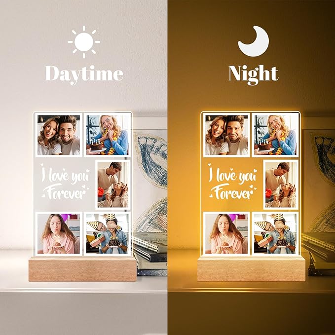 Custom Picture Frames, Customized Photo Frame with Night Light, Personalized Picture Frame, Personalized Anniversary Christmas Birthday Gifts for Women Men Girlfriend Boyfriend Couples Him Her
