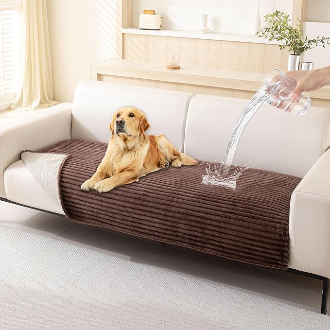 HAOMAIJIA Waterproof Couch Cover for Dogs Washable,Faux Fur Pet Couch Covers for Sofa,Soft Dog Bed Cover Non-Slip Couch Covers for 3 Cushion Couch Sofa Pet Friendly (Brown, 35" x 82" 1 Pack)