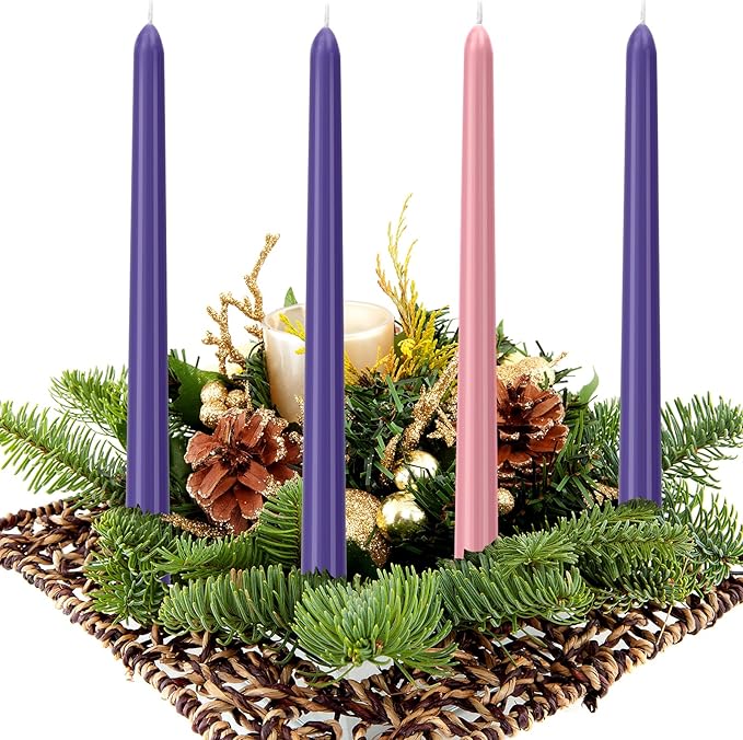 4 Pack Advent Taper Candles Premium Hand Dipped 10in Unscented Christmas Taper Candles - Ideal for Seasonal Celebrations, Holidays, Church, Celebration, Party