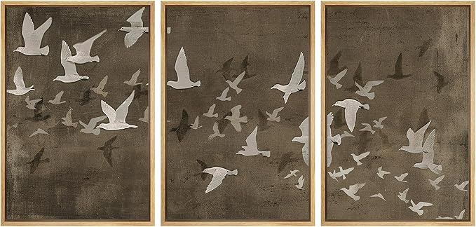 MUDECOR Framed Wall Art Print Set Flock of Abstract Birds in Flight Earthy Tones Illustrations Modern Art Boho Decorative Colorful Chic for Living Room, Bedroom, Office - 16"x24"x3 Natural