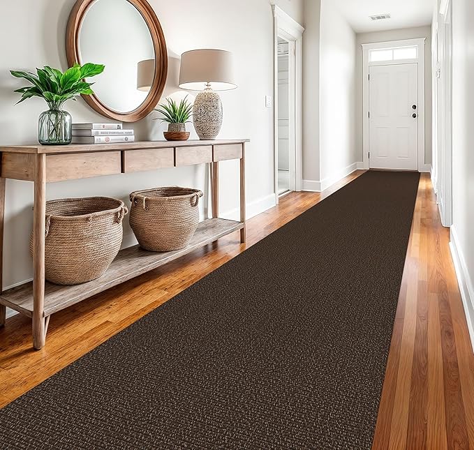 EARTHALL Runner Rug 3x20 Ft Washable Runners for Hallways Extra Long Woven Non Slip Entryway Runner Braided Kitchen Runner Indoor Outdoor Carpet Runners for Hotels, Officel, Stair, Brown/Coffee