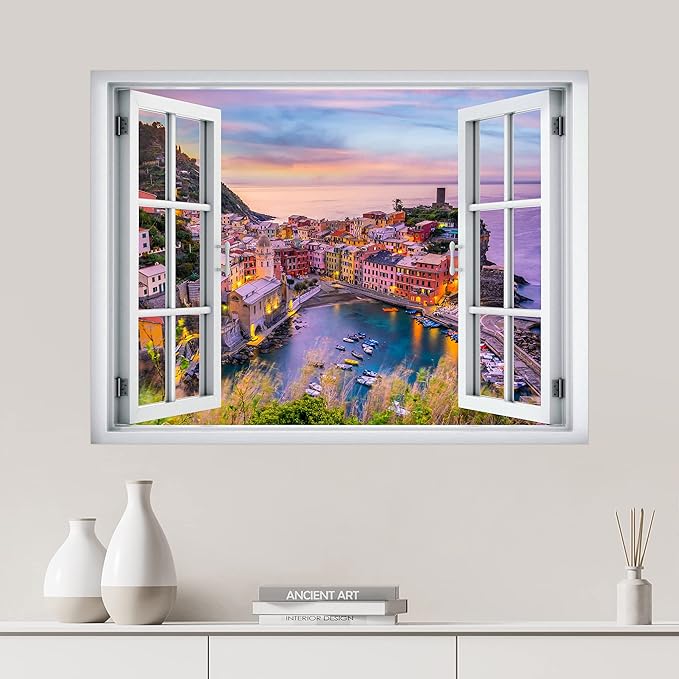 SIGNWIN Removable Wall Sticker/Wall Mural Window View Aerial Italian Venice Cityscape Nature Wilderness Photography Realism Decorative Landscape Digital Art for Living Room, Bedroom, Office - 36"x48"