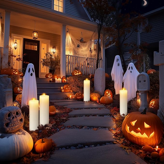 14" x 4" Large Outdoor Candles, Waterproof Flickering LED Flameless Candles with Timer, Battery Operated Candles with Remote Control Realistic Fake Pillar for Patio Porch Lanterns, White 1 Pack