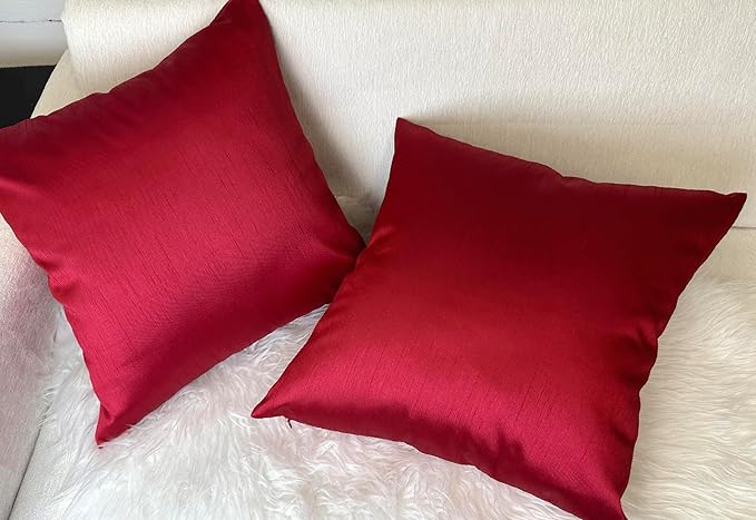 Aiking Home 26x26 Inches Faux Silk Square European Shams, Zipper Closure, Red (Set of 2)