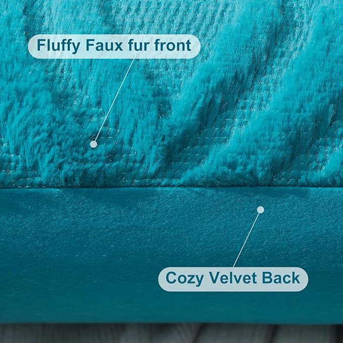 decorUhome Throw Pillow Covers 16x16 Inch Set of 2, Soft Plush Faux Wool Teal Solid Couch Pillow Covers, Accent Farmhouse Neutral Square Pillow Cases for Sofa Bed Living Room