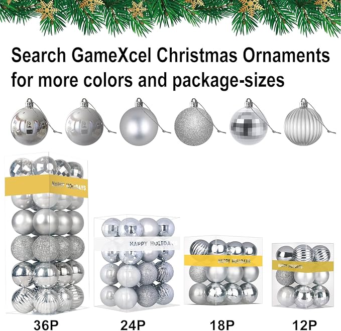 Silver 1.6" Small Christmas Balls Christmas Tree Decoration Ornaments Shatterproof Hanging Balls for Birthday Halloween Holiday Wedding Decorations Set of 12pcs