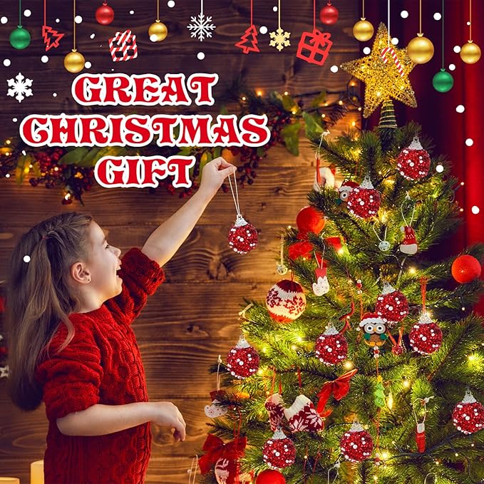 Liliful 48 Pcs 1.18 Inch Mini Christmas Ball Ornaments Christmas Tree Ornament Glitter Sequin Foam Ball Ornaments Xmas Hanging Decoration for New Year Holiday Wedding(Red)