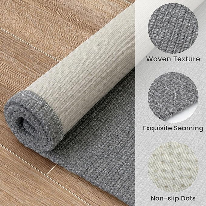 EARTHALL Extra Long Runner Rug 3x18 Ft Washable Runners for Hallways Cotton Non Slip Entryway Runner Braided Kitchen Runner Indoor Outdoor Carpet Runners for Hotels, Officel, Stair, Charcoal Gray