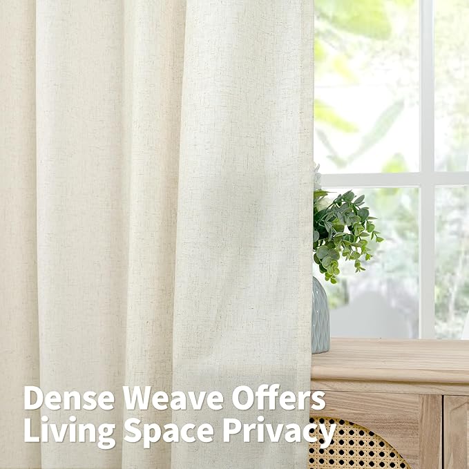 YoungsTex 40 Inches Long Linen Kitchen Window Curtains, Short Drapes Light Filtering with Grommet Beige Natural Privacy for Bathroom Windows, 42 X 40 Inch, 2 Panels