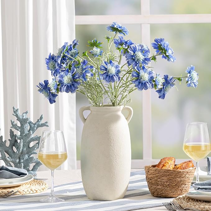 Ceramic Flower Vase 12 inch Farmhouse Rustic Vase Decorative Pottery Terracotta Tall Vases for Home Decor Table Mantle Fireplace Living Room Bathroom Wedding Centerpiece(Large-White)