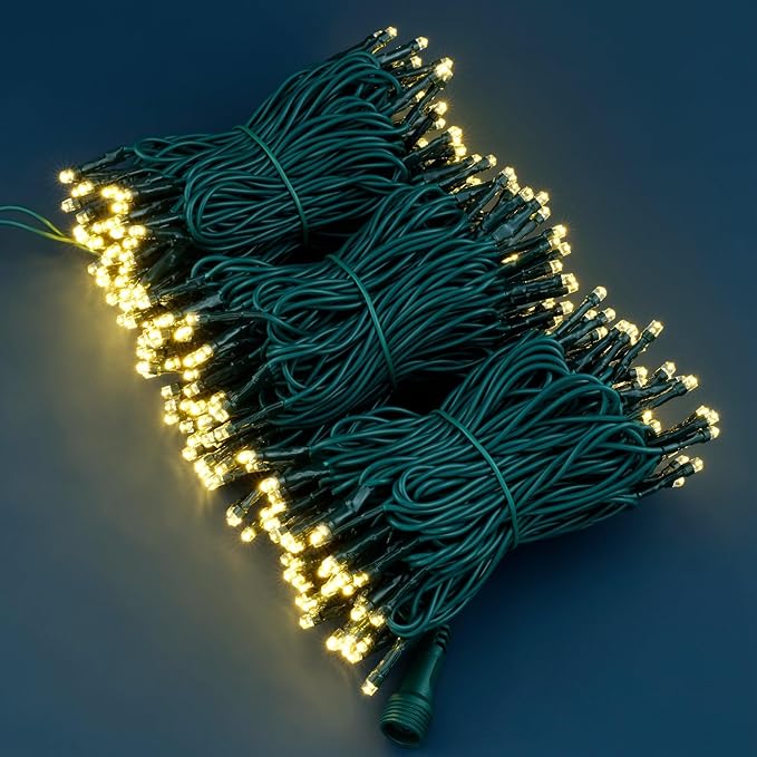 300 Count Warm White Christmas Lights, 100 Feet Wide Angle 5mm LED String Lights with 8 Models Adapter (Green Cord)
