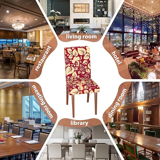 Stretch Dining Chair Covers Set of 6,Floral Print Chair Covers,Soft Removable Washable,Pet Friendly Furniture Protector,Universal Chair Slipcovers for Home, Kitchen,Ceremony Dining Room Seat