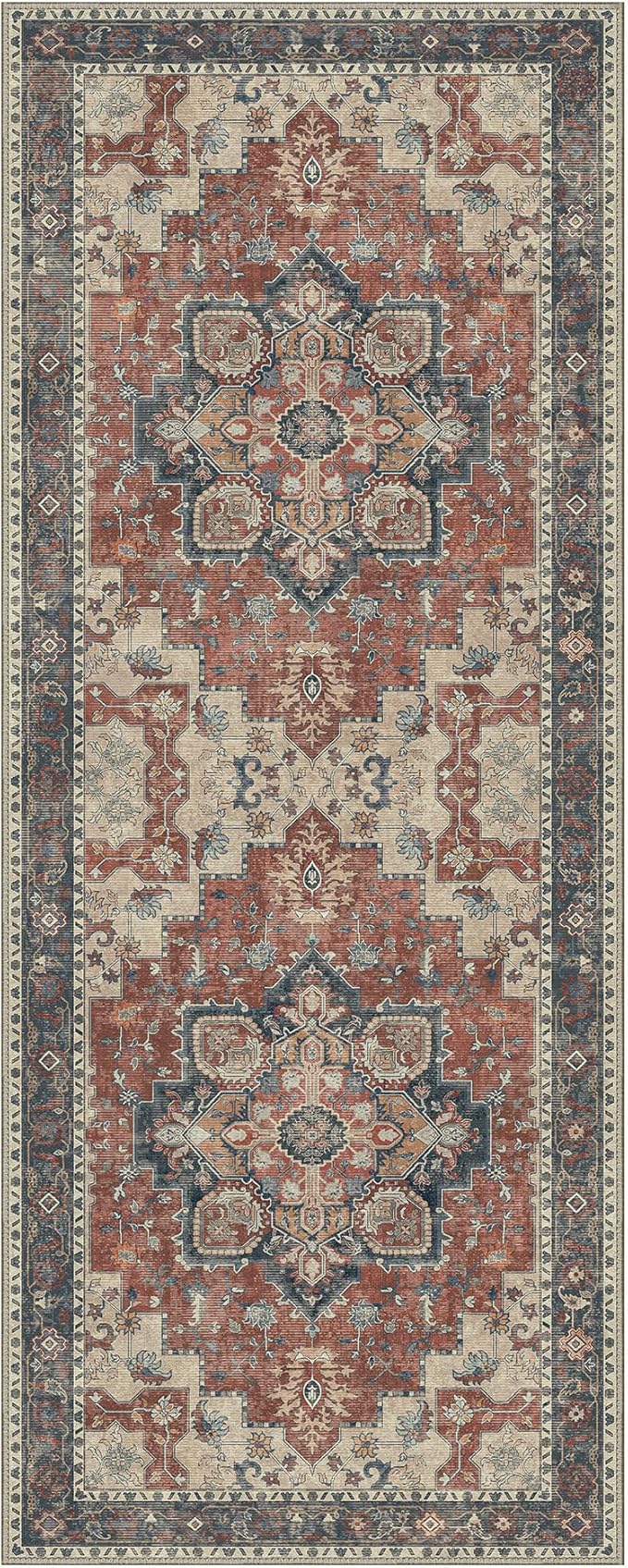 GENIMO 2'6''x8 Runner Rugs for Hallway, Machine Washable Non Slip Vintage Rugs, Low Pile Lightweight Soft Print Rug for enrtyway, Corridor, Home Office, Kitchen, Bordeaux