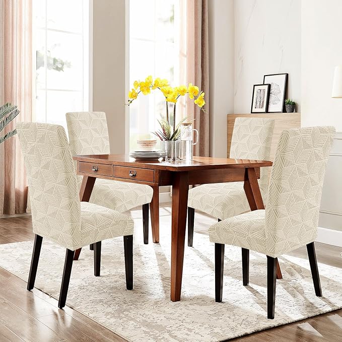 YEMYHOM Dining Chair Covers Set of 2, Stretch Dining Room Parsons Chair Slipcover, Removable Washable Furniture Protector for Home, Kitchen, Banquet (Beige)