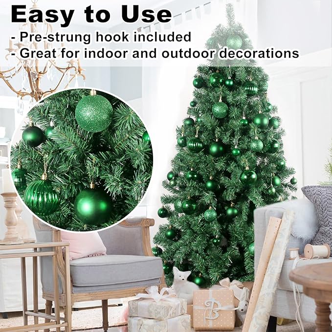 Emerald Green 3.2" Large Christmas Balls - Christmas Tree Decoration Ornaments Shatterproof Hanging Balls for Birthday Halloween Holiday Wedding Decorations Set of 10pcs
