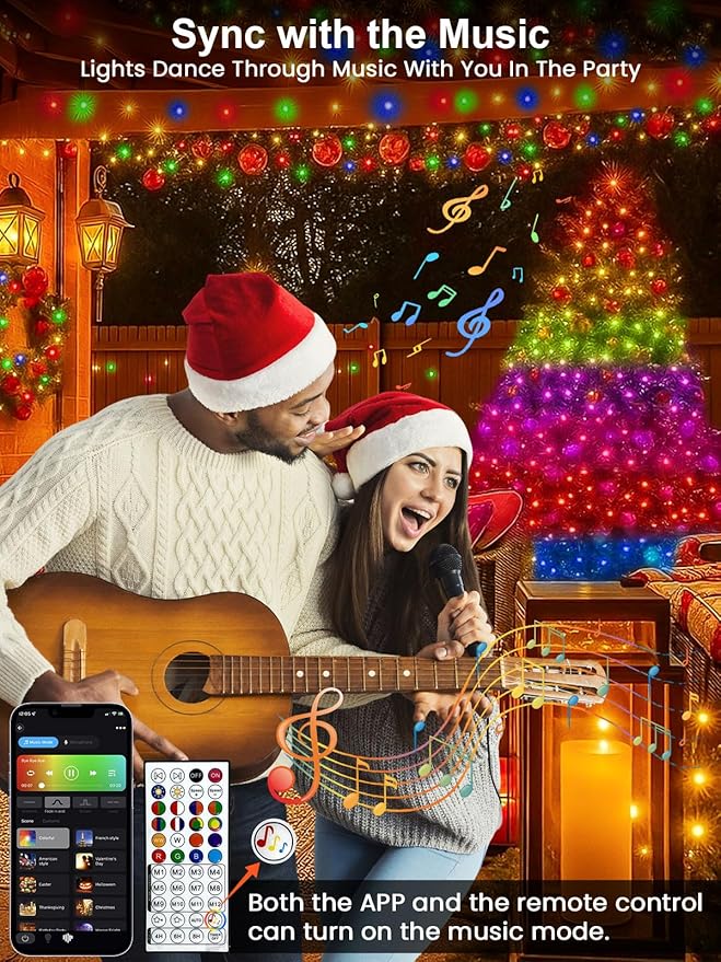 Smart Color Changing Christmas Lights with Remote & App Control, 66 FT 200 LED RGB String Lights with Timer, Music Sync Multiple Modes Twinkle Christmas Tree Light Waterproof Indoor Outdoor Xmas Decor
