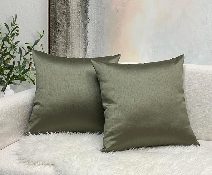 Aiking Home 26x26 Inches Faux Silk Square European Shams, Zipper Closure, Sage (Set of 2)