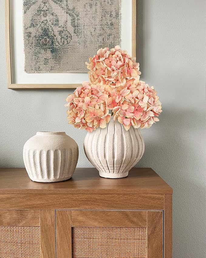 Light Carmine Pink Hydrangea Artificial Flowers, 19.6in Dried Textured Silk Hydrangea Flowers With Stems 3 Pcs Fake Flower Bouquet Faux Floral Stems Artificial Flower Bulk for Table Wedding Home Decor
