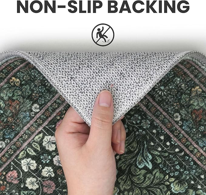 4x6 Modern Rug for Farmhouse, Dark Green Super Soft Washable Rug with Non-Slip, Low-Pile Indoor Door Area Rugs for Living Room Bedroom, Carpet with Non-Shedding