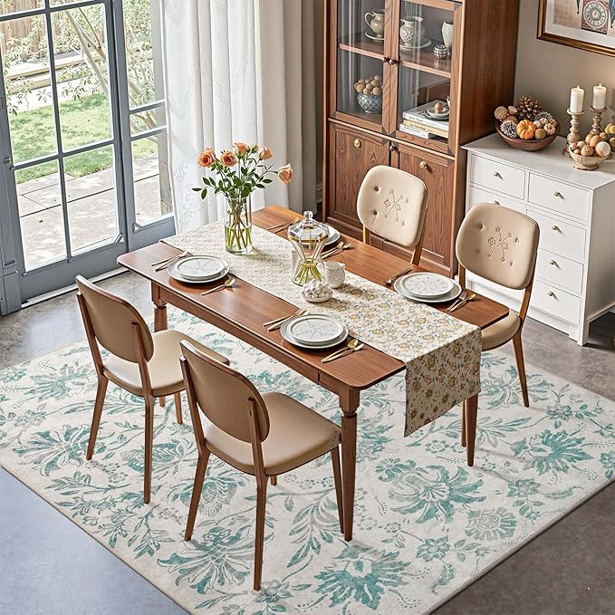 jinchan Torino Floral 5x7 Area Rugs Vintage-Inspired Design Accent Rug Machine Washable Ultra Thin Low Pile Non-Slip Traditional Carpet for Living Room Bedroom Dining Room Home Office