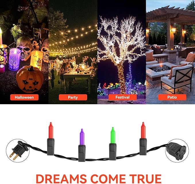 Christmas Lights Multicolor, Indoor and Outdoor use,Black Wire Lighting String 100 Counts,Decorations for Holiday, Party,Festival,Christmas String Lights